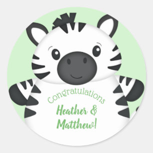 Zebra Baby Shower Green Classic Round Sticker