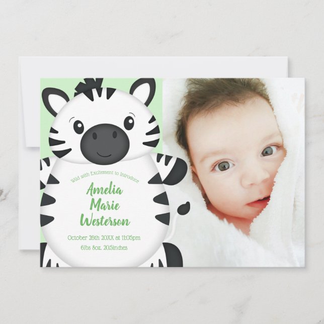 Zebra Baby Shower Green Invitation (Front)