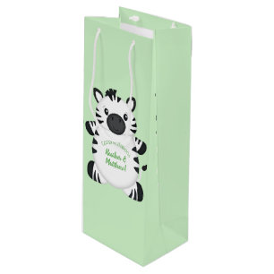 Zebra Baby Shower Green Wine Gift Bag