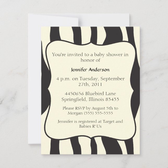 Zebra Baby Shower Invitation (Front)