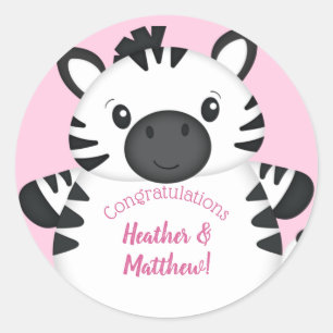 Zebra Baby Shower Pink Classic Round Sticker