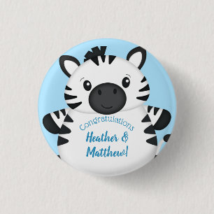 Zebra Baby Shower Safari Blue Boy 1 Inch Round Button