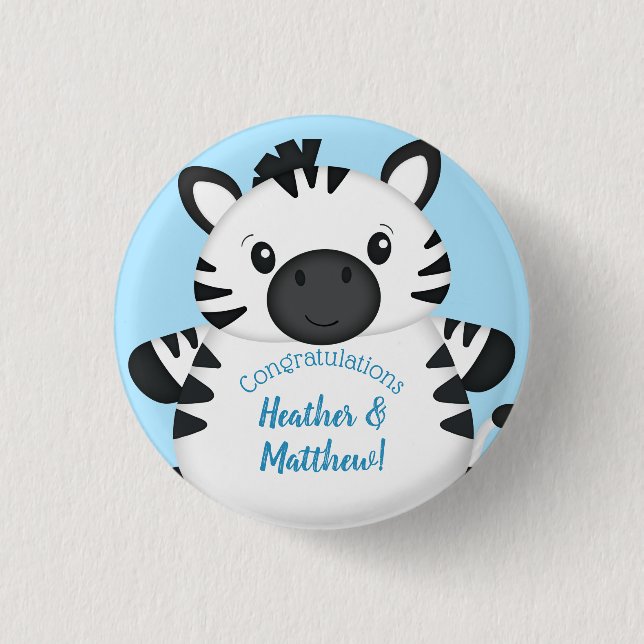 Zebra Baby Shower Safari Blue Boy 1 Inch Round Button (Front)