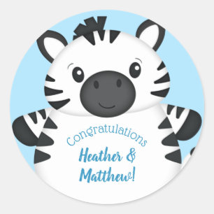 Zebra Baby Shower Safari Blue Boy Classic Round Sticker
