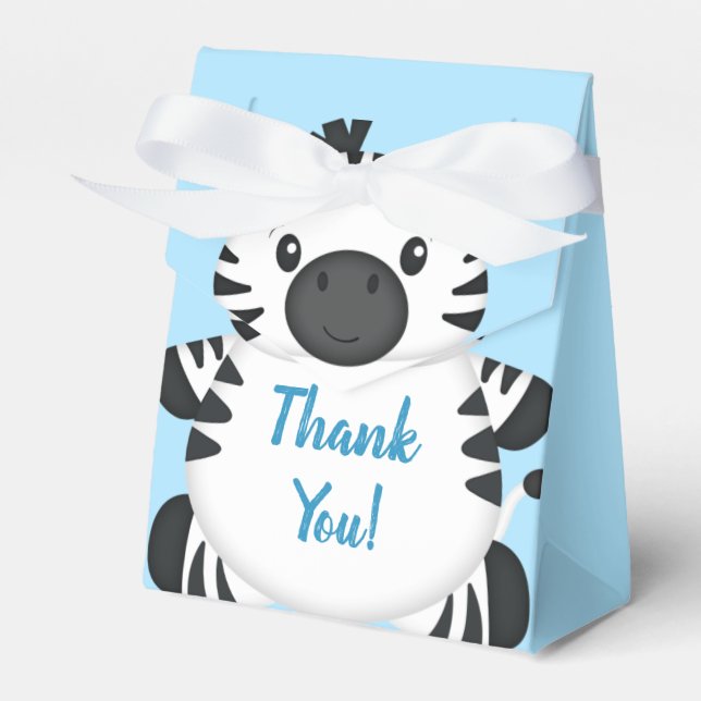 Zebra Baby Shower Safari Blue Boy Favor Box (Front Side)