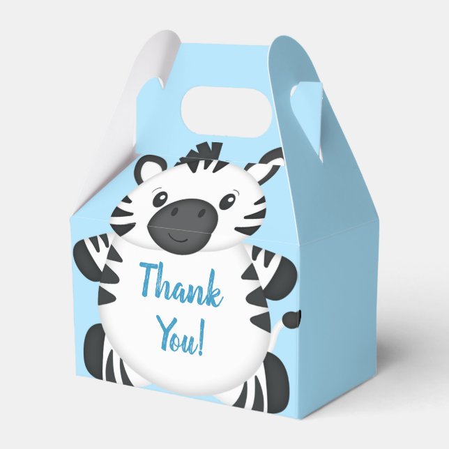 Zebra Baby Shower Safari Blue Boy Favor Box (Front Side)