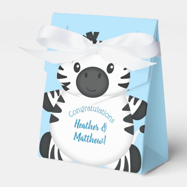 Zebra Baby Shower Safari Blue Boy Favor Box (Front Side)