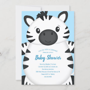 Zebra Baby Shower Safari Blue Boy Invitation