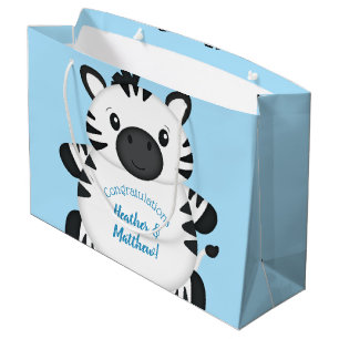 Zebra Baby Shower Safari Blue Boy Large Gift Bag