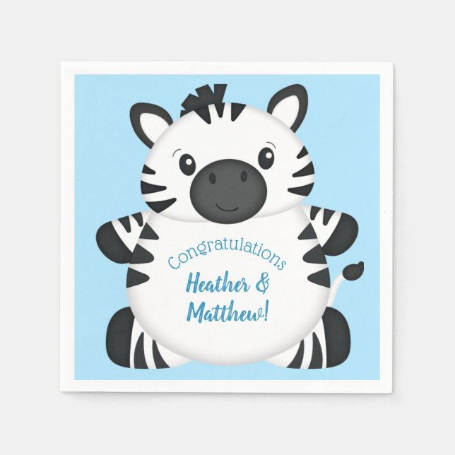 Zebra Baby Shower Safari Blue Boy Napkin (Front)