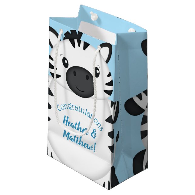 Zebra Baby Shower Safari Blue Boy Small Gift Bag (Front Angled)