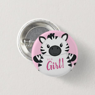 Zebra Baby Shower Safari Pink Girl 1 Inch Round Button