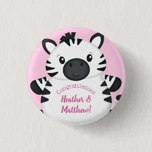 Zebra Baby Shower Safari Pink Girl 1 Inch Round Button