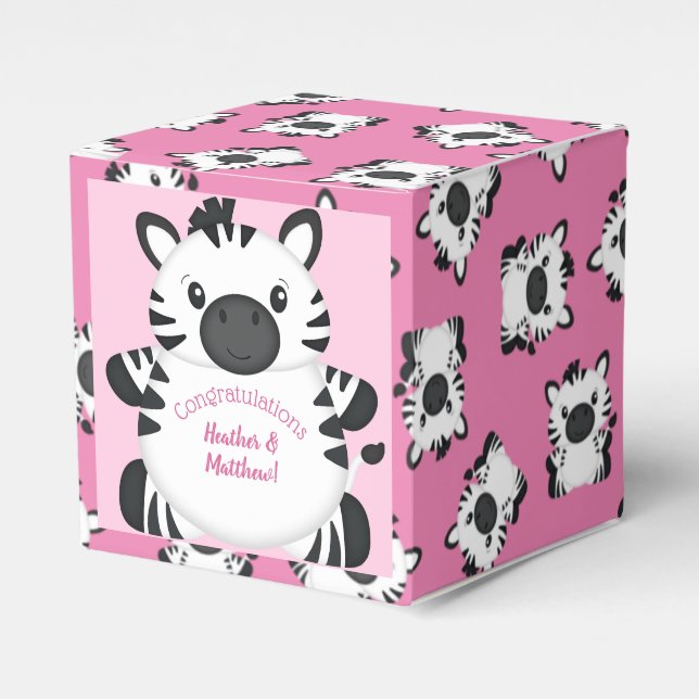 Zebra Baby Shower Safari Pink Girl Favor Box (Front Side)