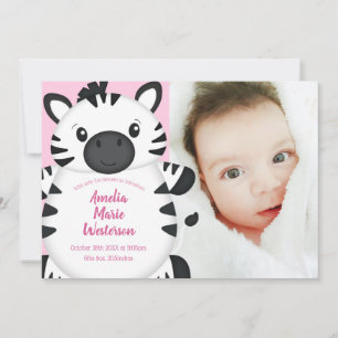 Zebra Baby Shower Safari Pink Girl Invitation