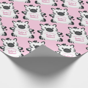 Zebra Baby Shower Safari Pink Girl Wrapping Paper