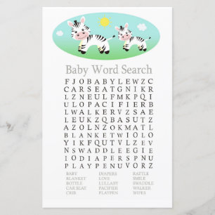 Zebra Baby Shower Word Search Game