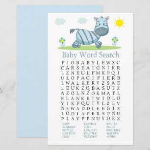 Zebra Baby Shower Word Search Game