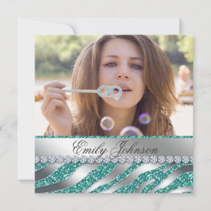 Zebra Bachelorette Party Teal Silver Jewellery Invitation