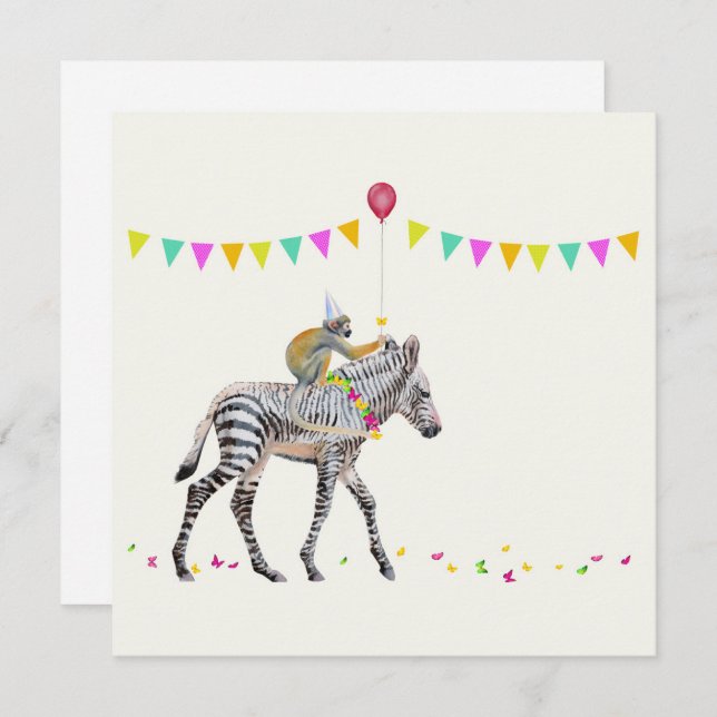 Zebra balloon party holiday card (Front/Back)