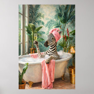 Zebra Bathing Print, Funny Animal Spa Wall Art