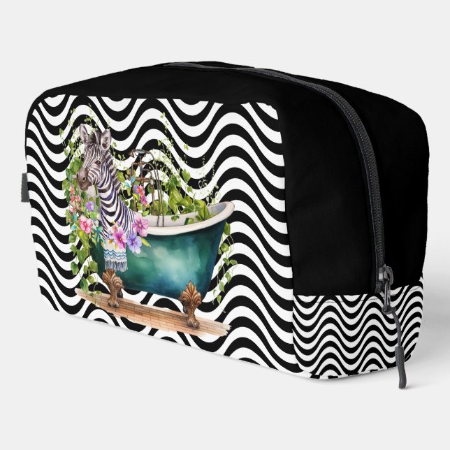 Zebra Bathtub Black White Wavy Stripes Psychedelic Dopp Kit (Right Corner)