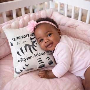 Zebra Birth Stats Baby Nursery Throw Pillow