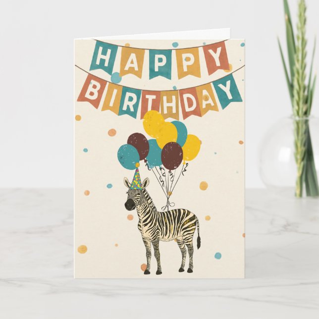 Zebra Birthday Card – Cute Animal Party Design (Front)