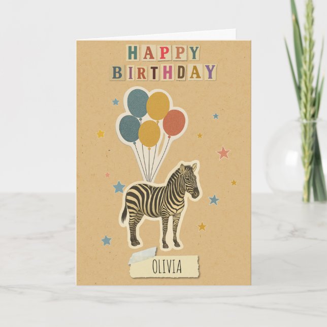 Zebra Birthday Card – Personalized Name (Front)