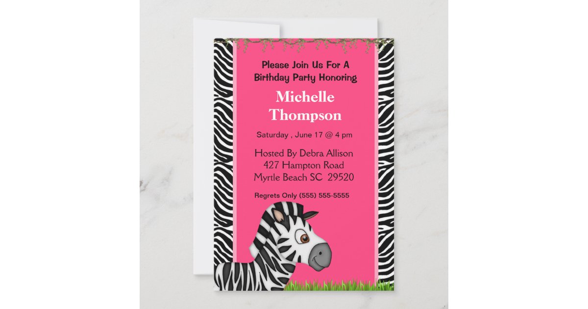 Zebra Birthday Invitation Zazzle