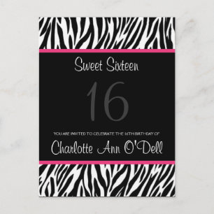 zebra; birthday invitation postcard