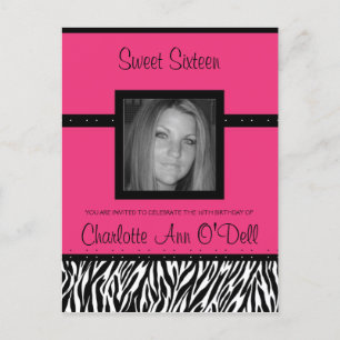 zebra; birthday invitation postcard