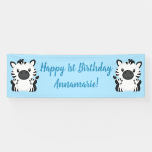 Zebra Birthday Party Blue Banner