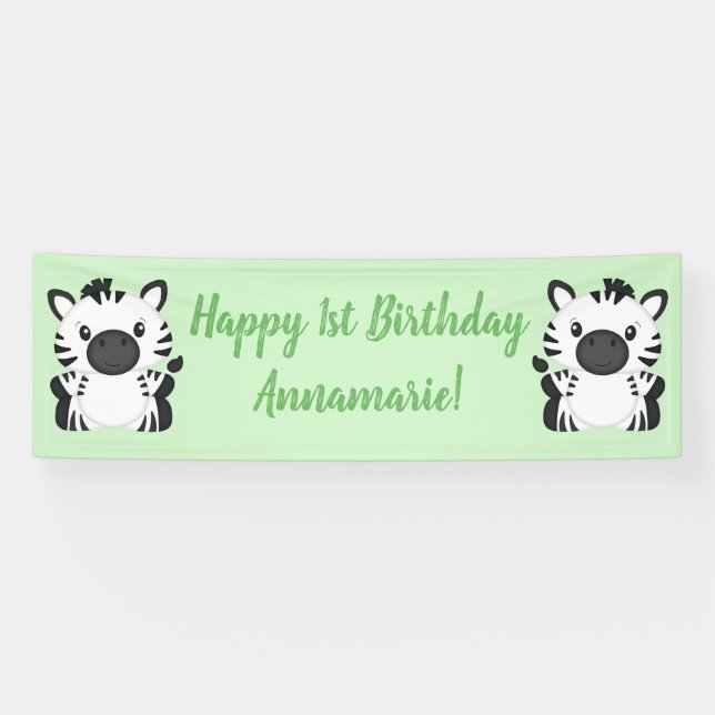 Zebra Birthday Party Green Banner (Horizontal)