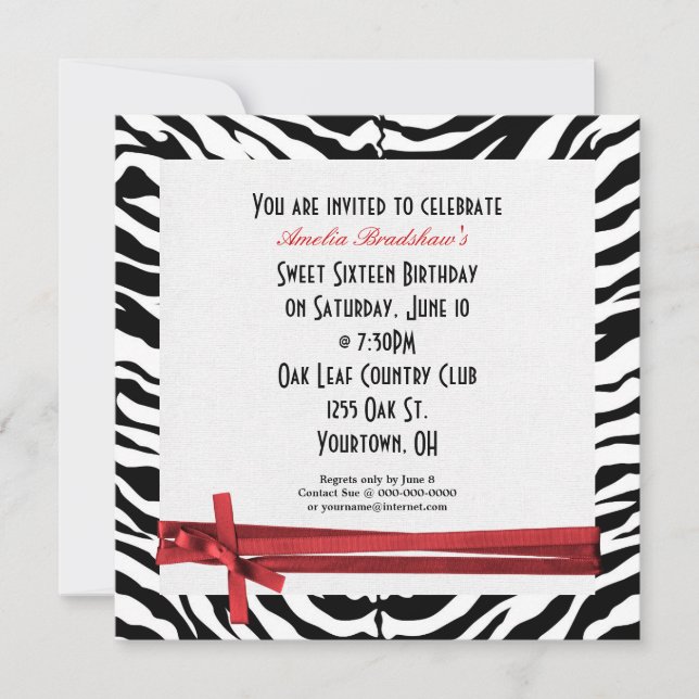 Zebra Birthday Party Invitation (Front)