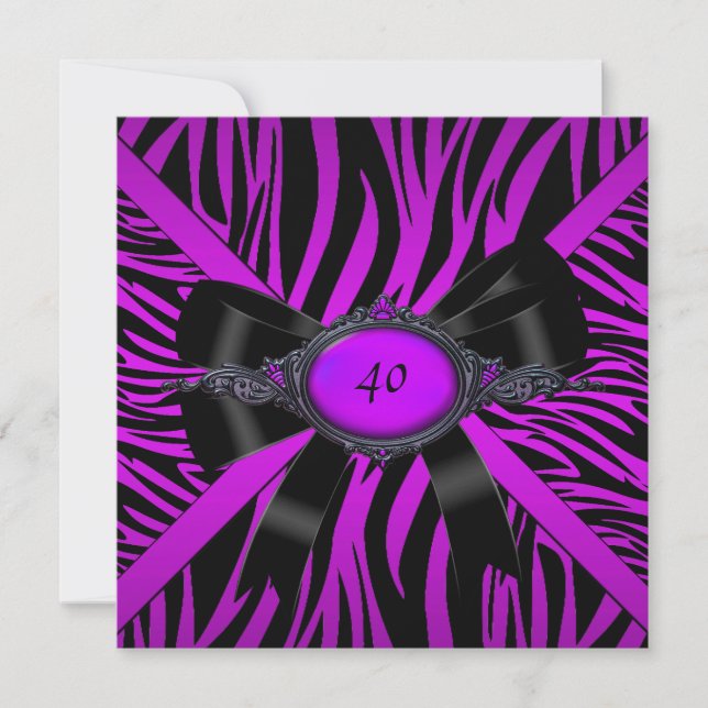 Zebra Birthday Party Magenta Purple Invitation (Front)