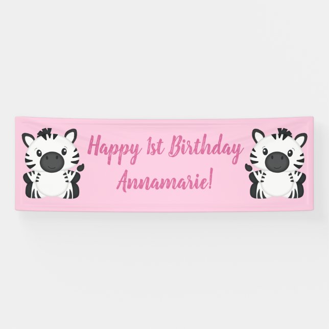 Zebra Birthday Party Pink Banner (Horizontal)