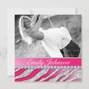 Zebra Birthday Party Red Pink Glitter Jewellery Invitation