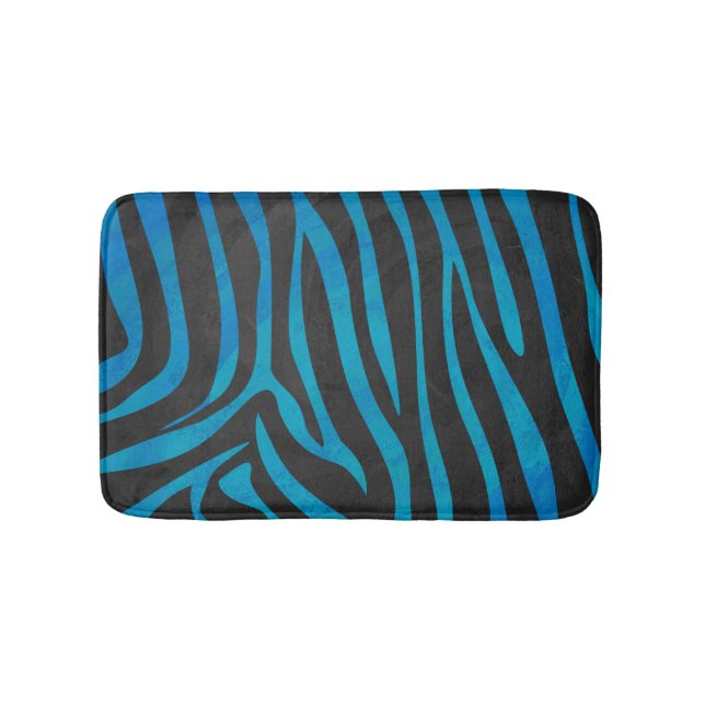 Zebra Black and Blue Print Bath Mat (Front)
