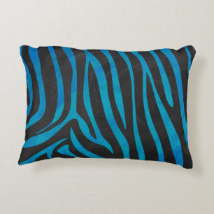 Zebra Black and Blue Print Decorative Pillow