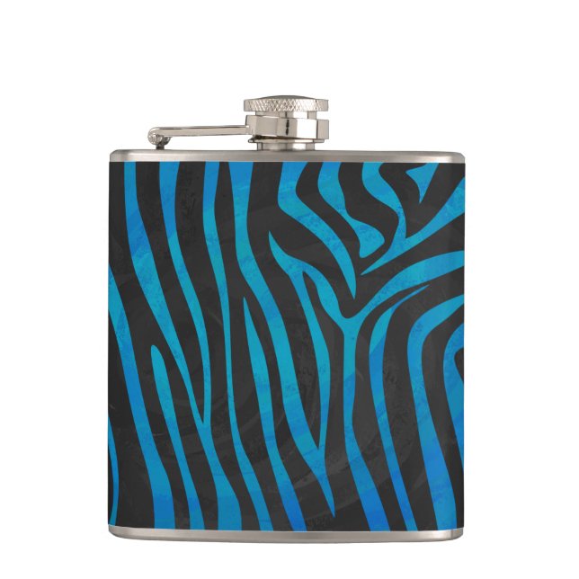 Zebra Black and Blue Print Hip Flask (Front)