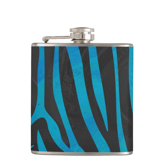 Zebra Black and Blue Print Hip Flask (Front)