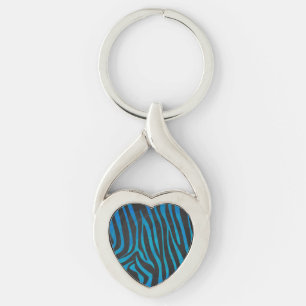Zebra Black and Blue Print Keychain