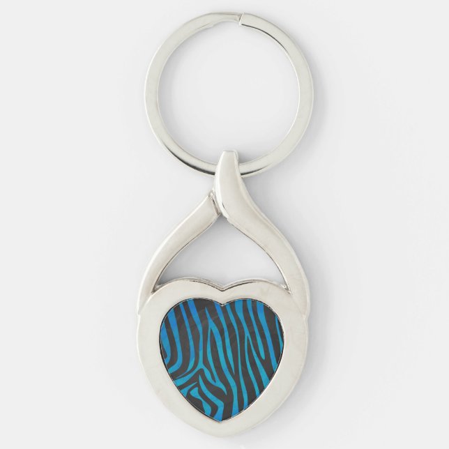 Zebra Black and Blue Print Keychain (Front)