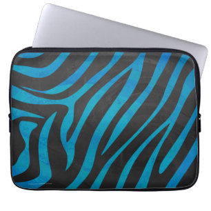Zebra Black and Blue Print Laptop Sleeve