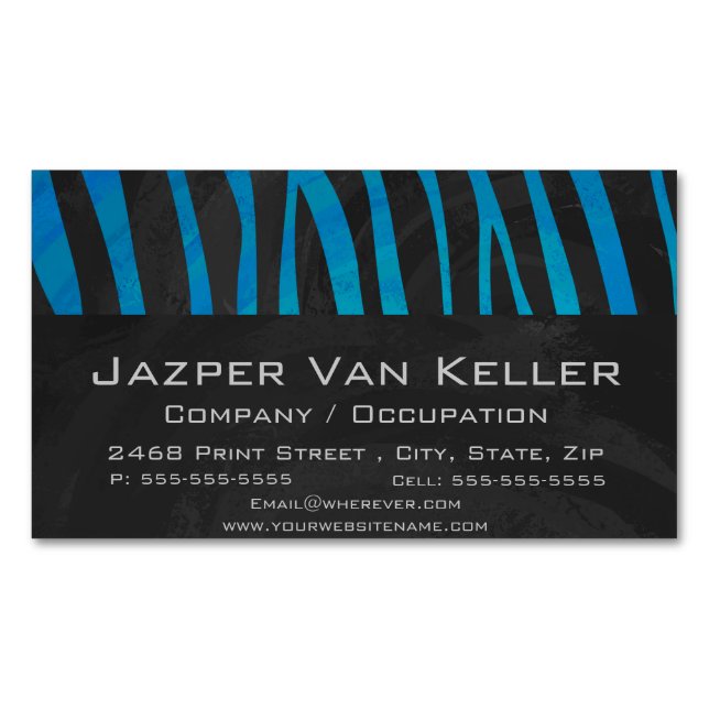 Zebra Black and Blue Print Magnetic Business Card (Front)