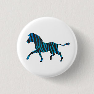 Zebra Black and Blue Silhouette 1 Inch Round Button