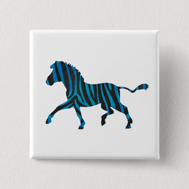 Zebra Black and Blue Silhouette 2 Inch Square Button (Front)