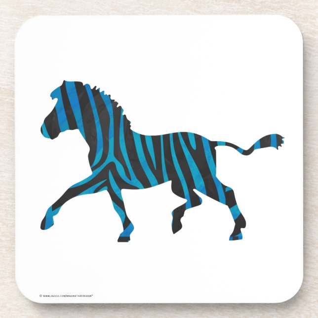Zebra Black and Blue Silhouette Coaster (Front)