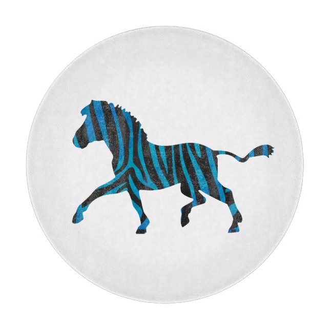Zebra Black and Blue Silhouette Cutting Board (Front)